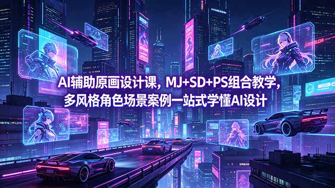 AI辅助原画设计课，MJ+SD+PS组合教学，多风格角色场景案例一站式学懂AI设计-续财库
