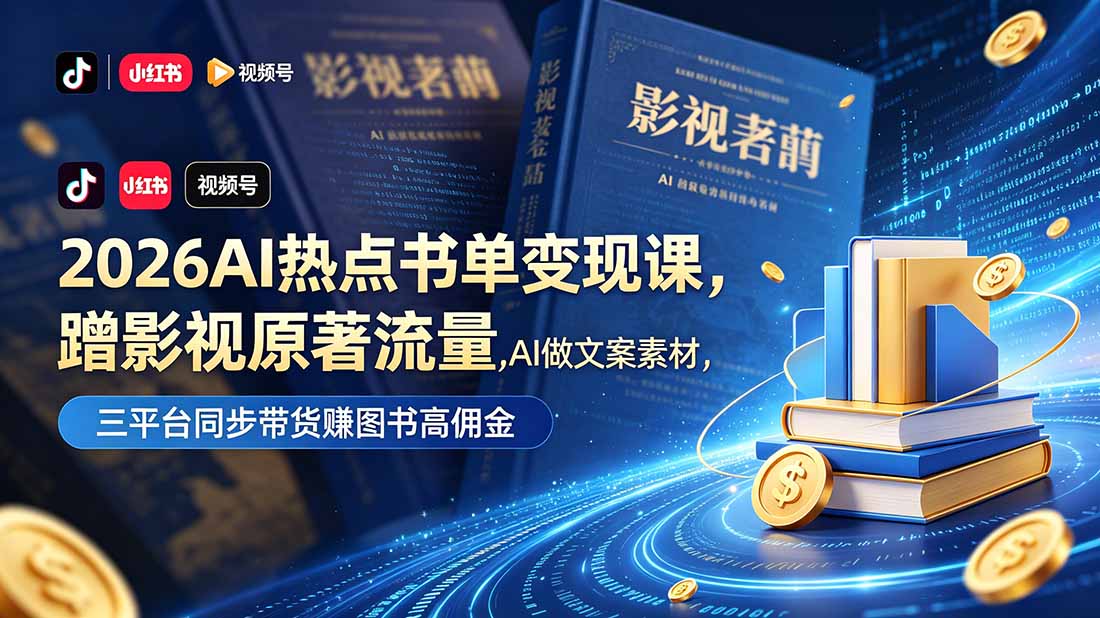 2026AI热点书单变现课，蹭影视原著流量，AI做文案素材，三平台同步带货赚图书高佣金-续财库