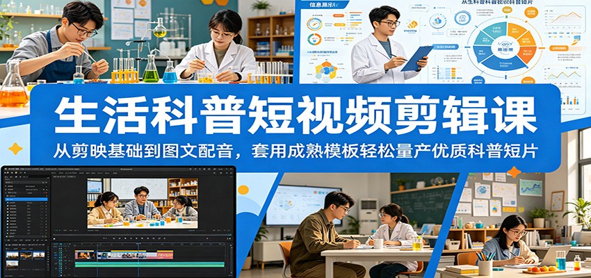 生活科普短视频剪辑课：从剪映基础到图文配音，套用成熟模板轻松量产优质科普短片-续财库