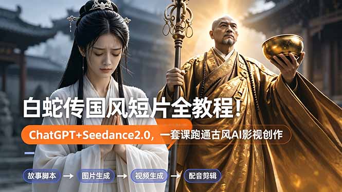 白蛇传-国风短片全教程！ChatGPT+Seedance2.0，一套课跑通古风AI影视创作-续财库