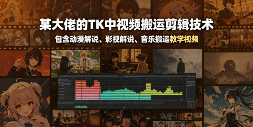某大佬的TK中视频搬运剪辑技术,包含动漫解说、影视解说、音乐搬运教学视频-续财库