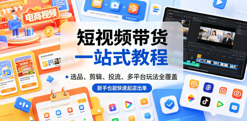 短视频带货一站式教程,选品、剪辑、投流、多平台玩法全覆盖,新手也能快速起店出单-续财库