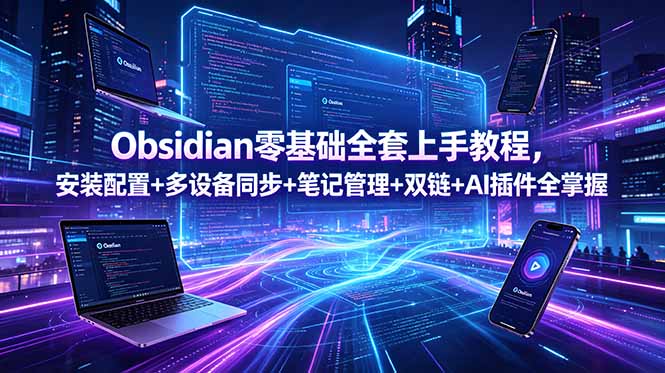 Obsidian零基础全套上手教程,安装配置+多设备同步+笔记管理+双链+AI插件全掌握-续财库