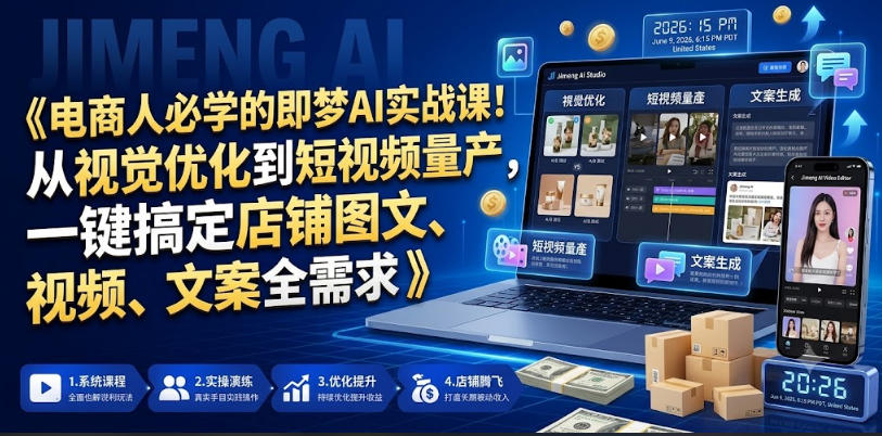 电商人必学的即梦AI实战课！从视觉优化到短视频量产，一键搞定店铺图文、视频、文案全需求-续财库