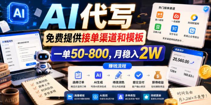 AI代写，免费提供接单渠道和模板，一单50-800，月稳入2W【揭秘】-续财库