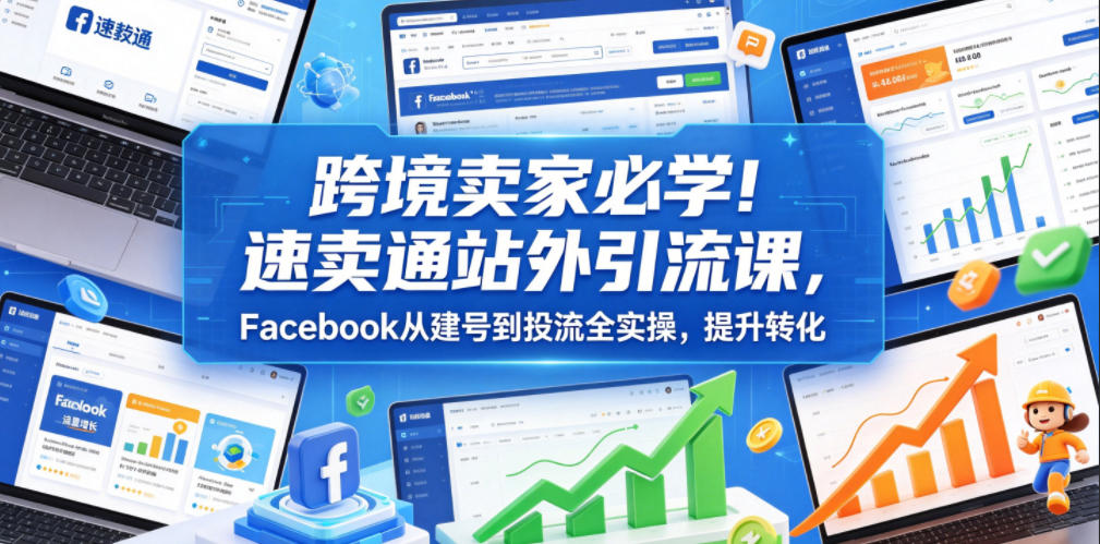 跨境卖家必学！速卖通站外引流课，Facebook从建号到投流全实操，提升转化-续财库