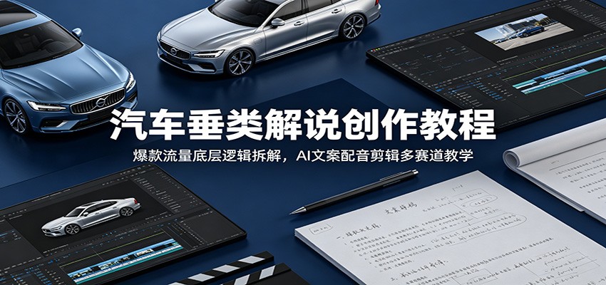 汽车垂类解说创作教程：爆款流量底层逻辑拆解，AI文案配音剪辑多赛道教学-续财库