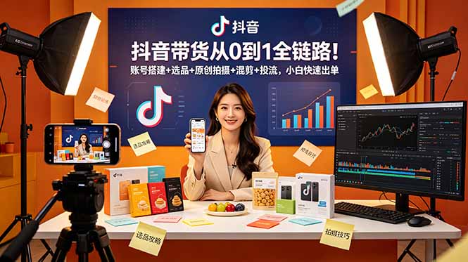 抖音带货从0到1全链路！账号搭建+选品+原创拍摄+混剪+投流，小白快速出单-续财库