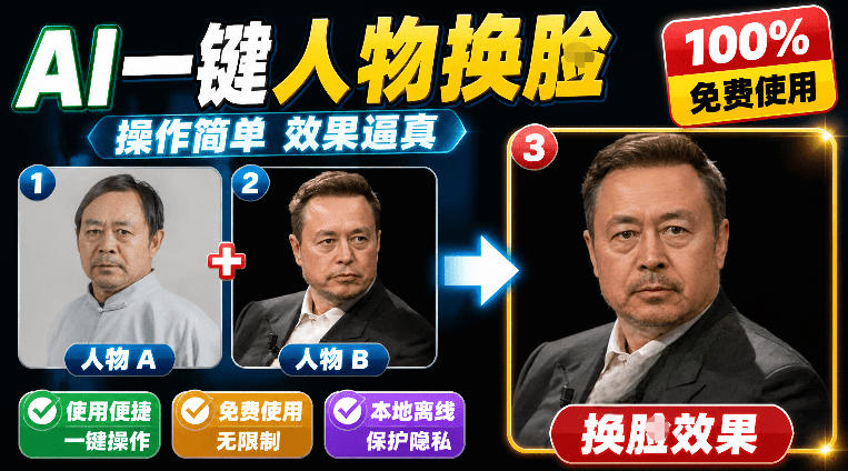 纯离线本地运行!AI一键人物lian部替换软件,支持图片换lian,效果逼真,最便捷换lian工具FaceSwap-续财库