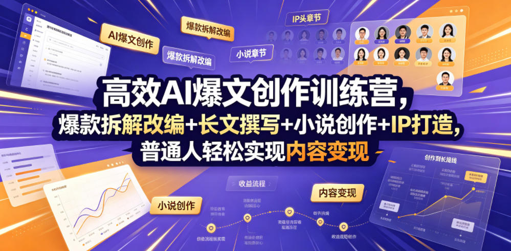 高效AI爆文创作训练营，爆款拆解改编+长文撰写+小说创作+IP打造，普通人轻松实现内容变现-续财库