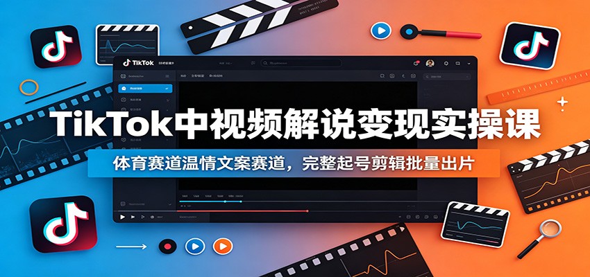 TikTok中视频解说变现实操课:体育赛道温情文案赛道,完整起号剪辑批量出片-续财库