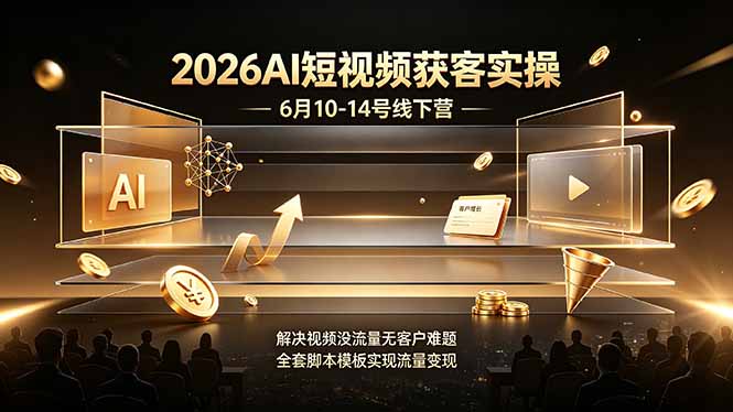 2026AI短视频获客实操6月10-14号线下营，解决视频没流量无客户难题，全套脚本模板实现流量变现-续财库