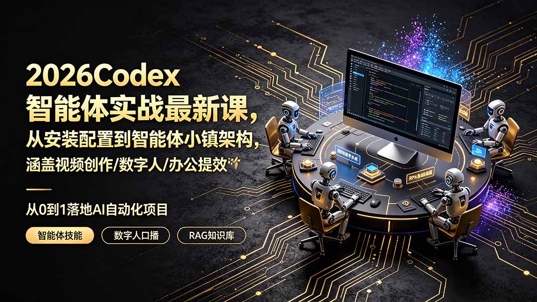 2026Codex智能体实战最新课，从安装配置到智能体小镇架构，涵盖视频创作/数字人/办公提效全技能-续财库