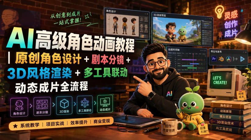 AI高级角色动画教程｜原创角色设计+剧本分镜+3D风格渲染+多工具联动动态成片全流程【中英字幕】-续财库