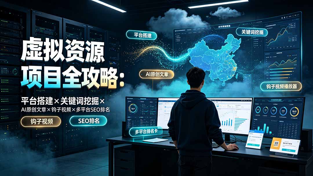 虚拟资源项目全攻略:平台搭建×关键词挖掘×AI原创文章×钩子视频×多平台SEO排名-续财库