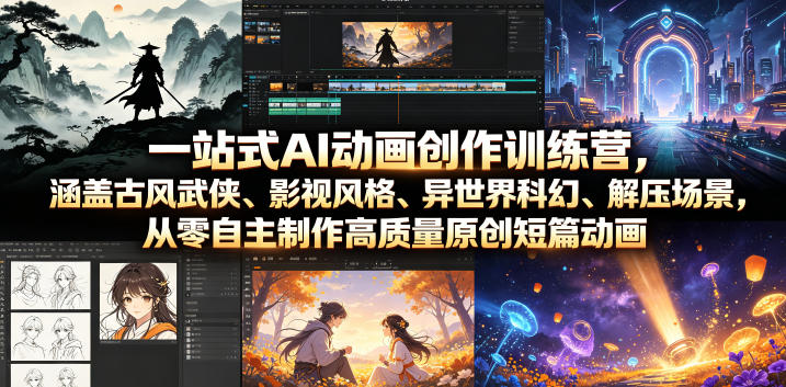 一站式AI动画创作训练营，涵盖古风武侠、影视风格、异世界科幻、解压场景，从零自主制作高质量原创短篇动画(更新)-续财库