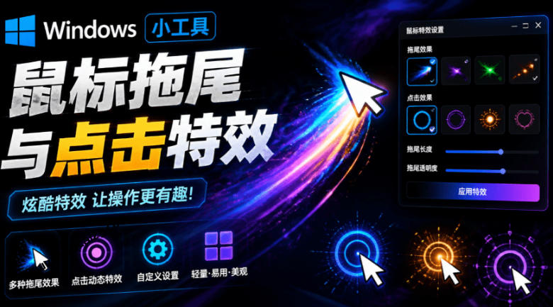Windows特效小工具！一键给你的鼠标添加拖尾与点击动态特效，吾爱出品，免费使用Mouse Trail-续财库