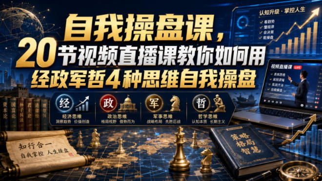 自我操盘课，20节视频直播课教你如何用经政军哲4种思维自我操盘-续财库
