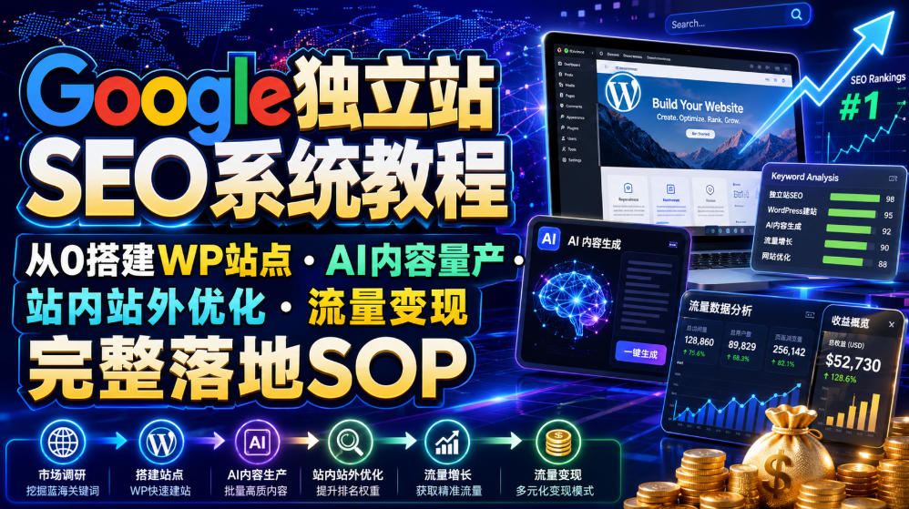Google独立站SEO系统教程,从0搭建WP站点・AI内容量产・站内站外优化・流量变现完整落地SOP(2026年7月)-续财库