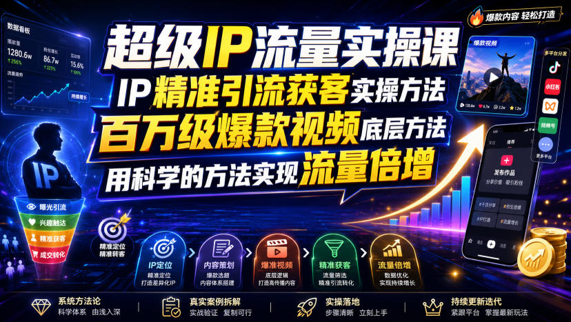 超级IP流量实操课，IP精准引流获客实操方法，百万级爆款视频底层方法，用科学的方法实现流量倍增-续财库