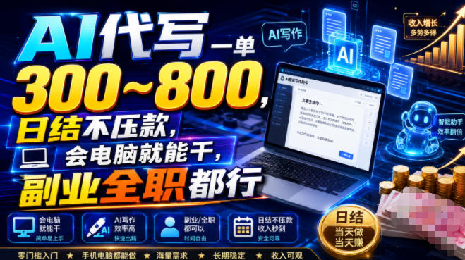 AI代写一单300~800，日结不压款，会电脑就能干，副业全职都行【揭秘】-续财库
