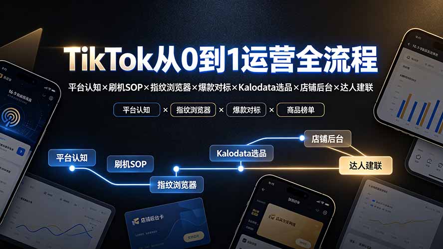 TikTok从0到1运营全流程：平台认知×刷机SOP×指纹浏览器×爆款对标×Kalodata选品×店铺后台×达人建联-续财库