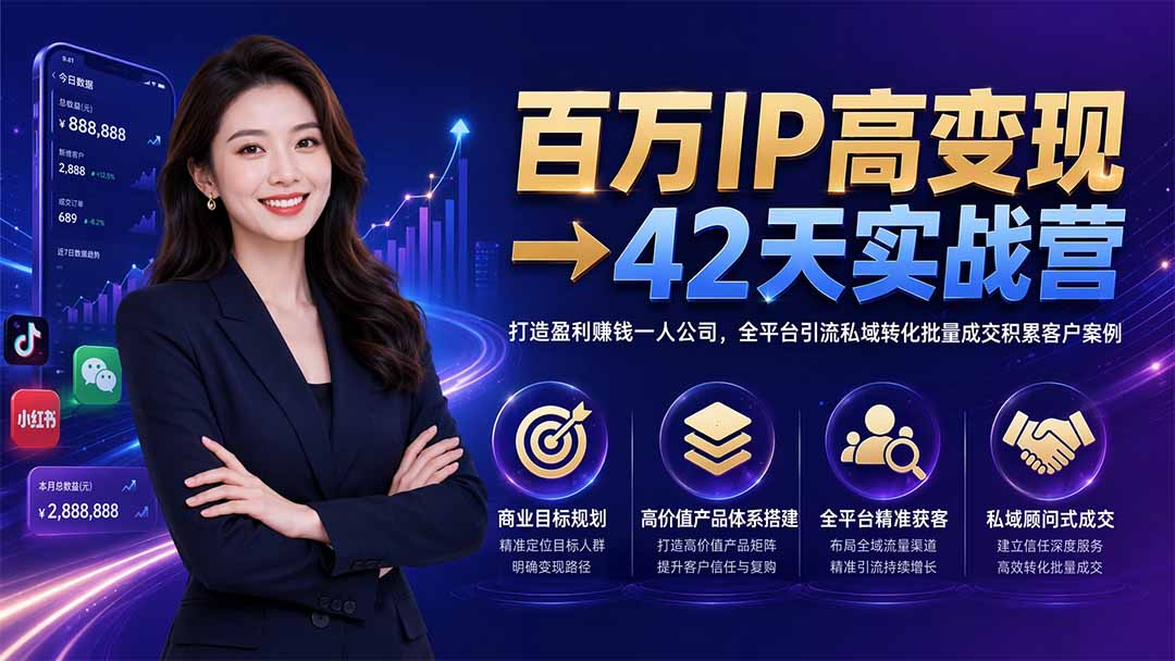 百万IP高变现→42天实战营｜打造盈利赚钱一人公司，全平台引流私域转化批量成交积累客户案例-续财库