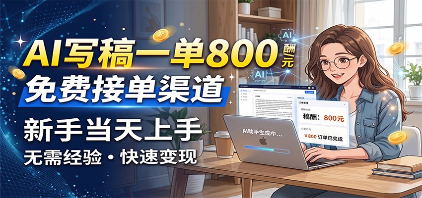 AI写稿一单800，免费接单渠道，一单一结几十到上千，新手当天上手-续财库