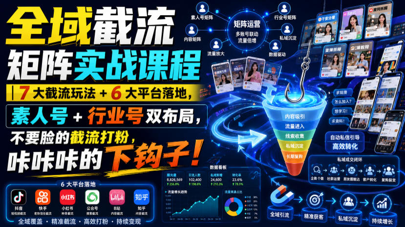 全域截流矩阵实战课程｜7大截流玩法+6大平台落地，素人号+行业号双布局，不要脸的截流打粉，咔咔咔的下钩子！-续财库
