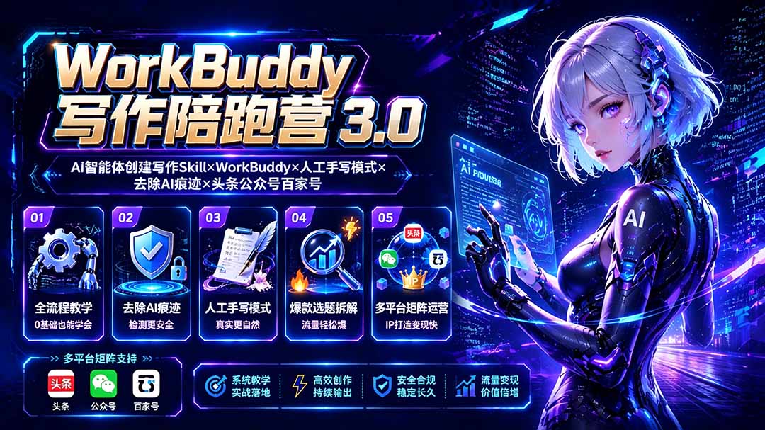 WorkBuddy写作陪跑营3.0-更新：Ai智能体创建写作Skill×WorkBuddy×人工手写模式×去除AI痕迹×头条公众号百家号-续财库