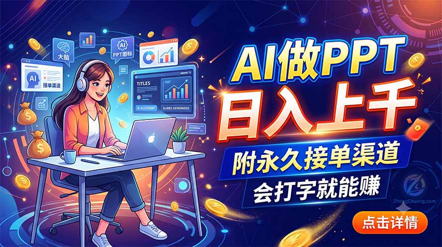 AI做PPT日入上千,附永久接单渠道,会打字就能赚-续财库