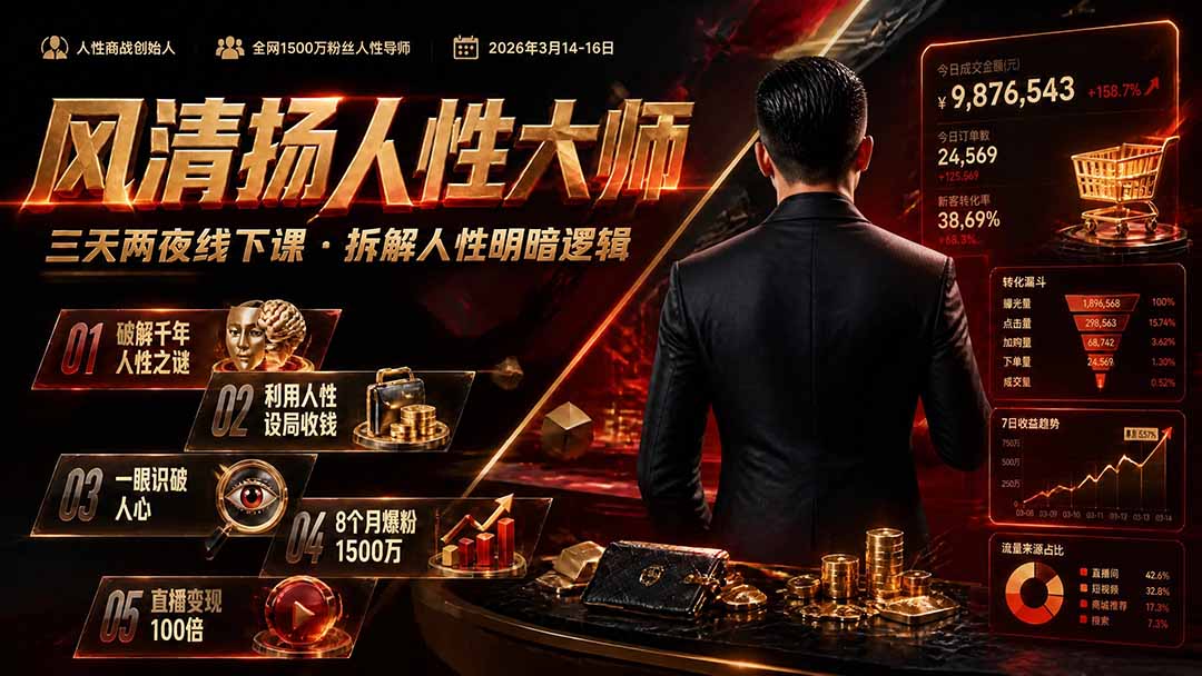 风清扬人性大师-三天两夜3月14-16线下课2026年｜拆解人性明暗逻辑，识人避坑，千万粉涨粉+直播百倍变现实战教学-续财库