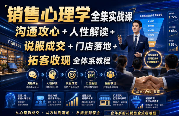销售心理学全集实战课｜沟通攻心+人性解读+说服成交+门店落地+拓客收现全体系教程-续财库