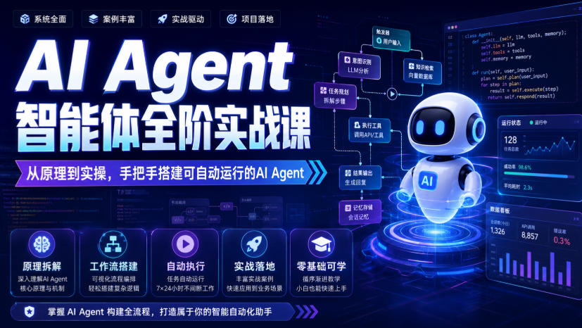AI Agent智能体全阶实战课,从原理到实操,手把手搭建可自动运行的AI Agent-续财库
