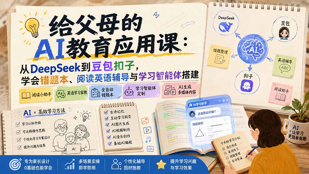 给父母的AI教育应用课：从DeepSeek到豆包扣子，学会错题本、阅读英语辅导与学习智能体搭建-续财库