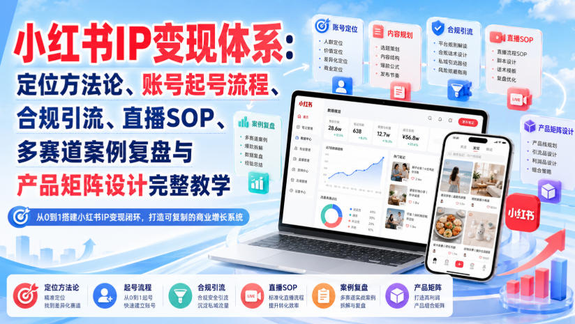 小红书IP变现体系：定位方法论、账号起号流程、合规引流、直播SOP、多赛道案例复盘与产品矩阵设计完整教学-续财库