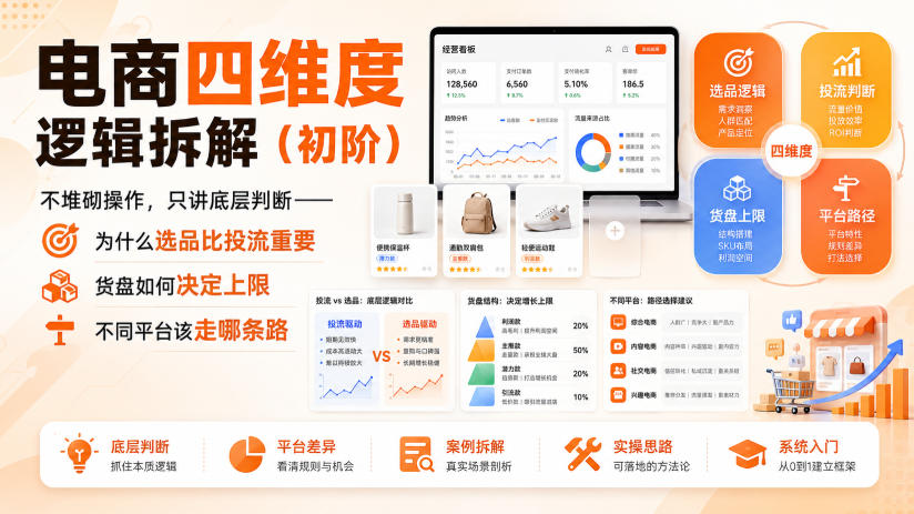 电商四维度逻辑拆解(初阶)不堆砌操作,只讲底层判断——为什么选品比投流重要、货盘如何决定上限、不同平台该走哪条路-续财库