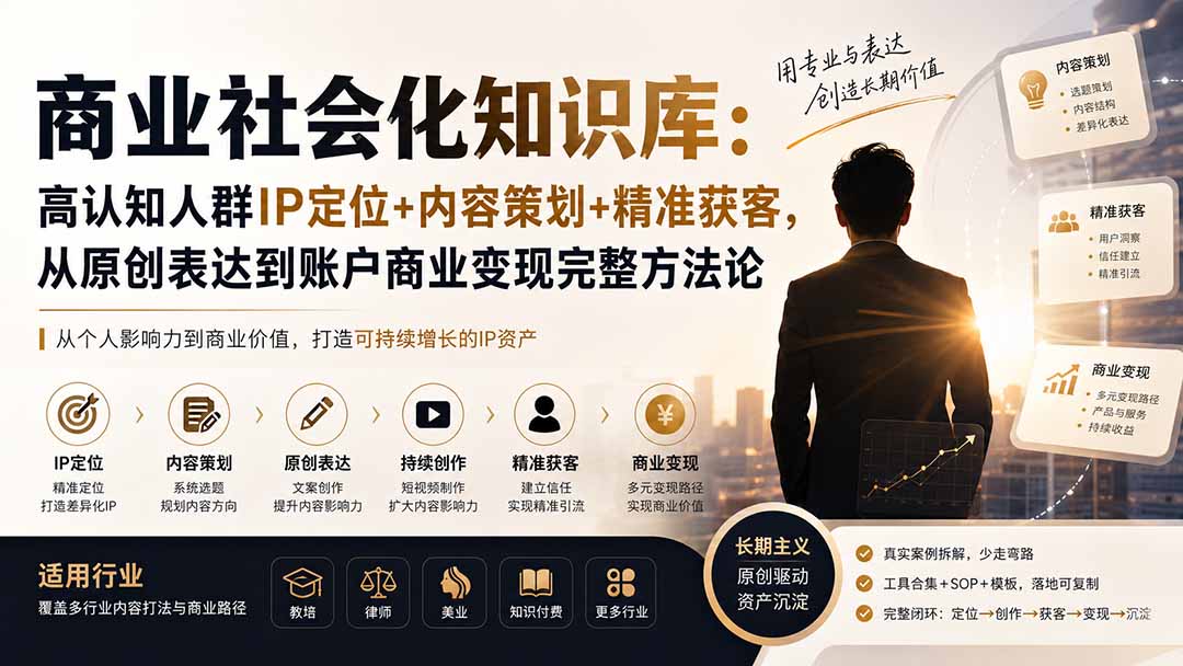 商业社会化知识库：高认知人群IP定位+内容策划+精准获客，从原创表达到账户商业变现完整方法论-续财库