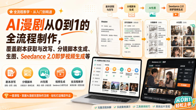 AI漫剧从0到1的全流程制作,覆盖剧本获取与改写、分镜脚本生成、角色场景生图与三视图、Seedance 2.0即梦视频生成(PDF版)-续财库