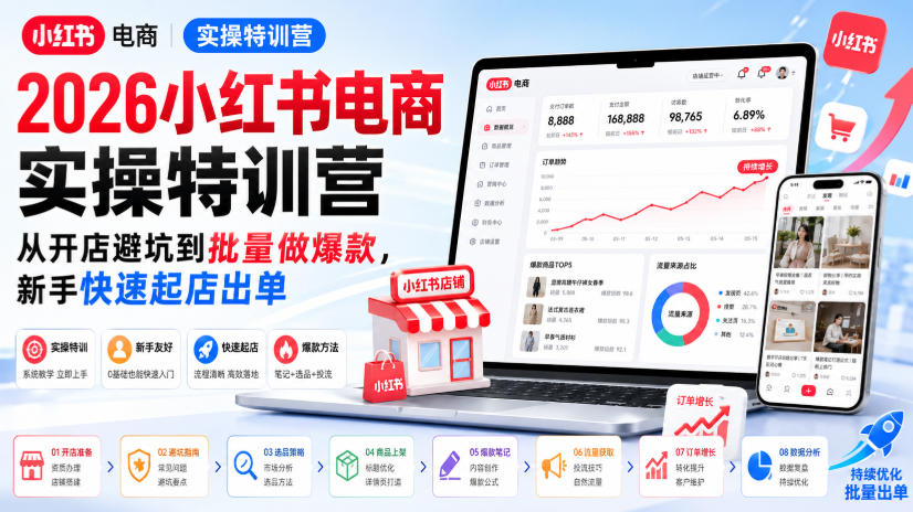 2026小红书电商实操特训营,从开店避坑到批量做爆款,新手快速起店出单-续财库