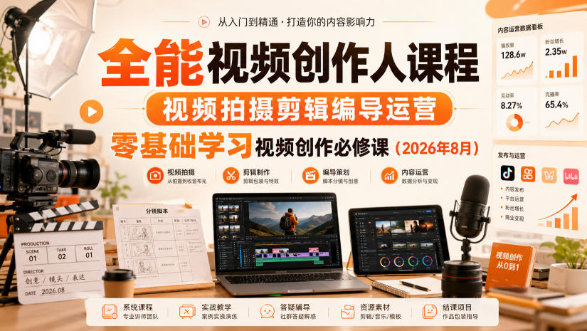 全能视频创作人课程,视频拍摄剪辑编导运营,零基础学习视频创作必修课(2026年8月)-续财库