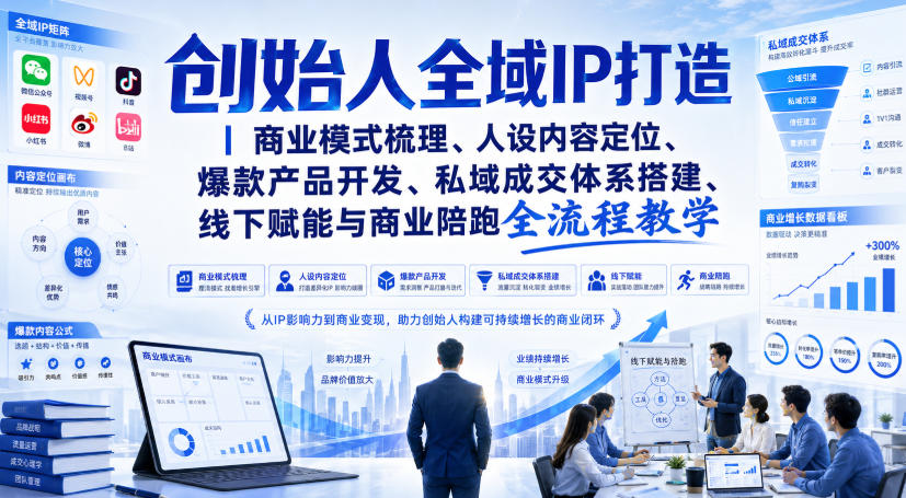 创始人全域IP打造｜商业模式梳理、人设内容定位、爆款产品开发、私域成交体系搭建、线下赋能与商业陪跑全流程教学-续财库