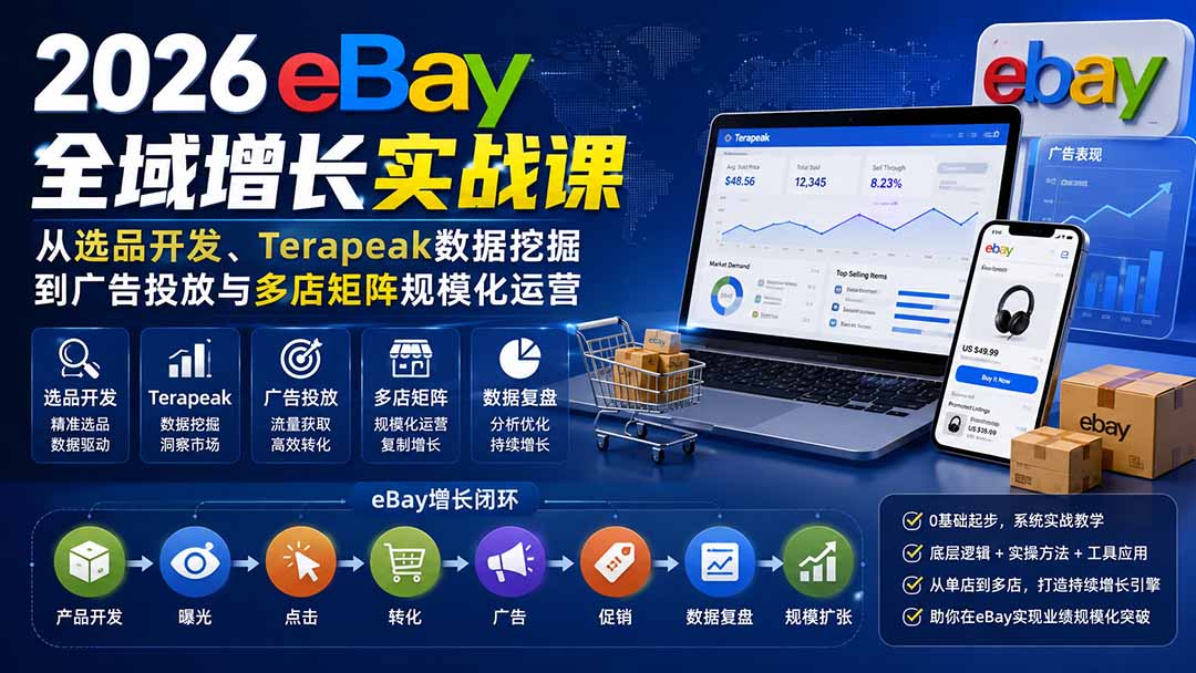 2026-Vincent eBay全域增长实战课-无水印:从选品开发、Terapeak数据挖掘到广告投放与多店矩阵规模化运营-续财库