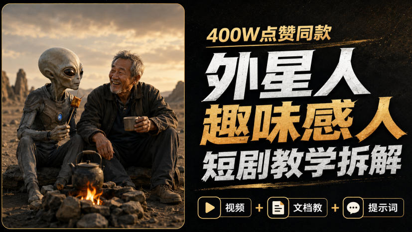 400W点赞同款外星人趣味感人短剧教学拆解，视频+文档教+提示词-续财库