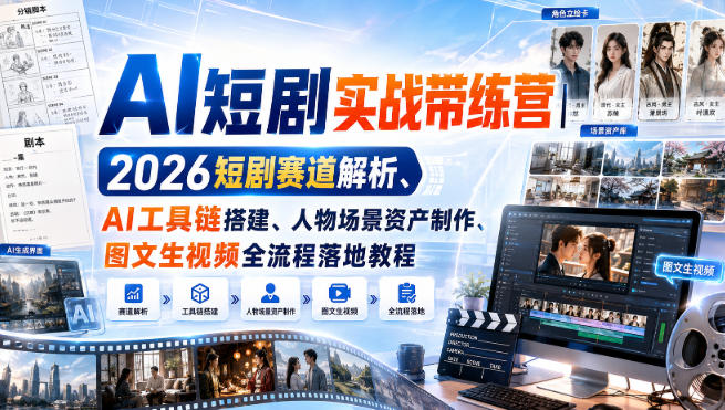 AI短剧实战带练营|2026短剧赛道解析、AI工具链搭建、人物场景资产制作、图文生视频全流程落地教程-续财库