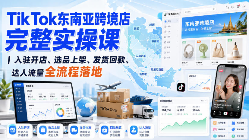 TikTok东南亚跨境店完整实操课｜入驻开店、选品上架、发货回款、达人流量全流程落地-续财库