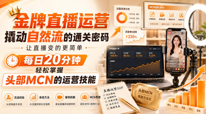 金牌直播运营撬动自然流的通关密码，让直播变的更简单，每日20分钟，轻松掌握头部MCN的运营技能-续财库