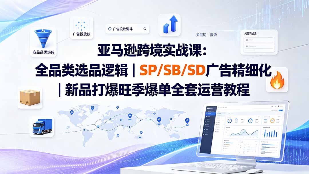 亚马逊跨境实战课-更新8月：全品类选品逻辑｜SP/SB/SD广告精细化｜新品打爆旺季爆单全套运营教程-续财库