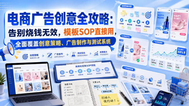 电商广告创意全攻略：告别烧钱无效，模板SOP直接用，全面覆盖创意策略、广告制作与测试系统【原创双语字幕】-续财库