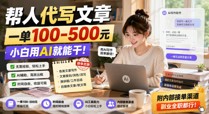 帮人代写文章,一单100-500,小白用AI就能干,附内部接单渠道,副业全职都行【揭秘】-续财库